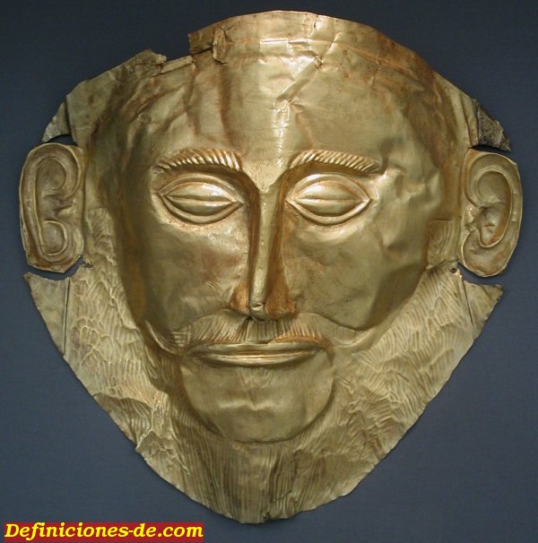 Mscara funeraria tambin llamada Mscara de Agamenn. Es de oro. Descubierta por Heinrich Schliemann en 1876 en Micenas. Se desconoce si representa a un individuo, y a quin. Se ubica en el Museo Arqueolgico Nacional de Atenas.