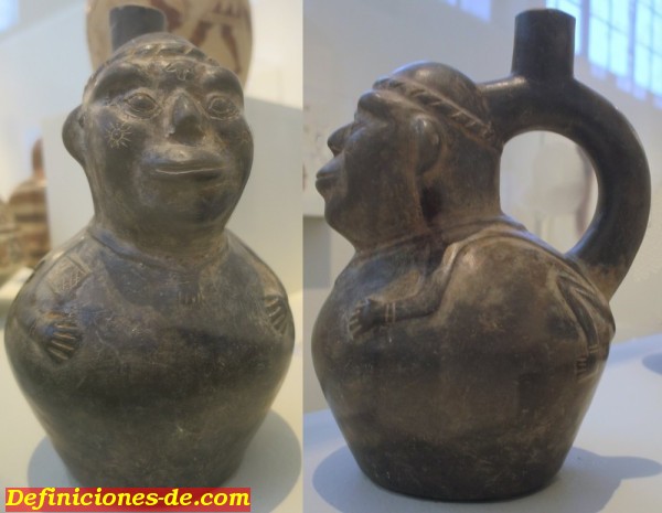 Recipiente de asa de estribo, cultura de Chim, Per, finales del siglo XV y principios del XVI, cermica negra, Museo de Arte de Honolulu.