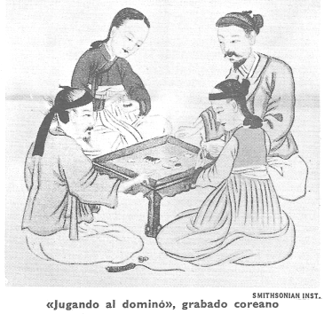 Jugando al domin: grabado coreano