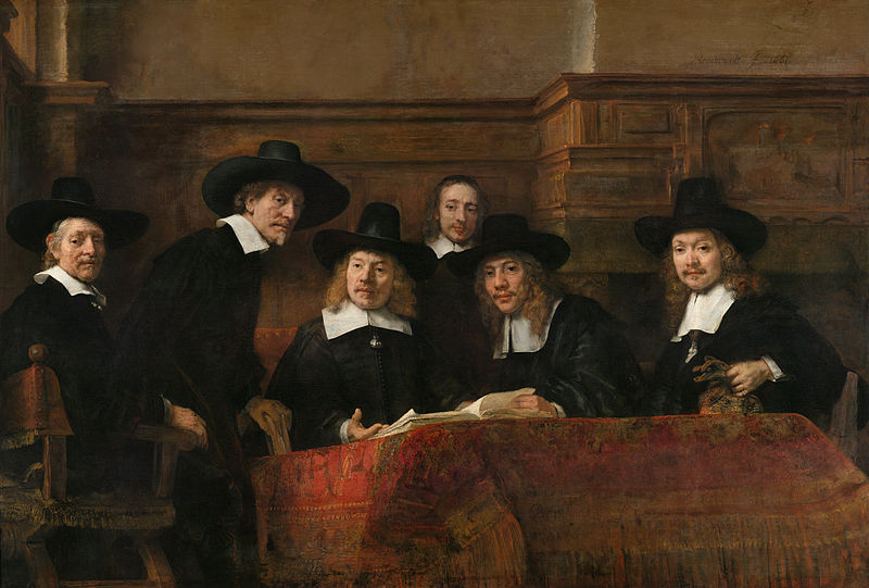 Los Sndicos de la Guilda de los Tapiceros del pintor Rembrandt. Ao: 1662.