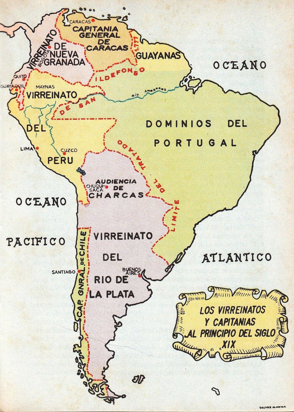 Virreinatos espaoles y Capitanas Generales en Amrica del Sur a principios del Siglo XIX