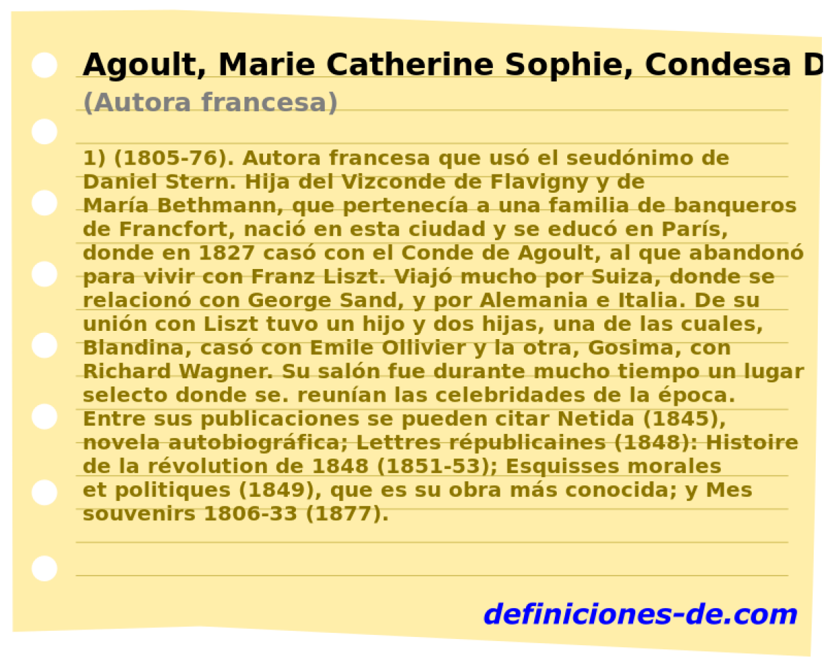 Agoult, Marie Catherine Sophie, Condesa De Flavigny (Autora francesa)