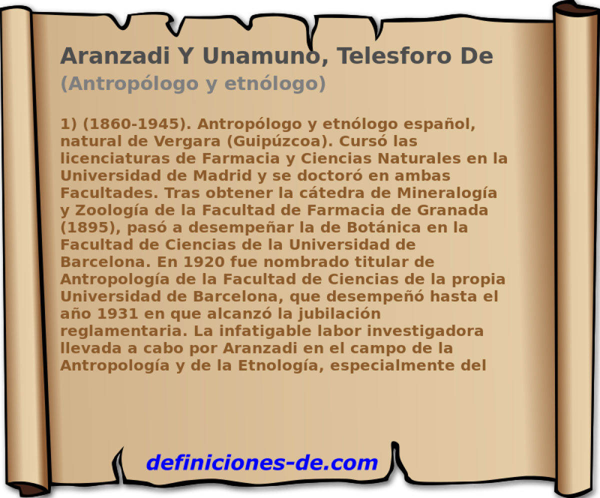Aranzadi Y Unamuno, Telesforo De (Antroplogo y etnlogo)