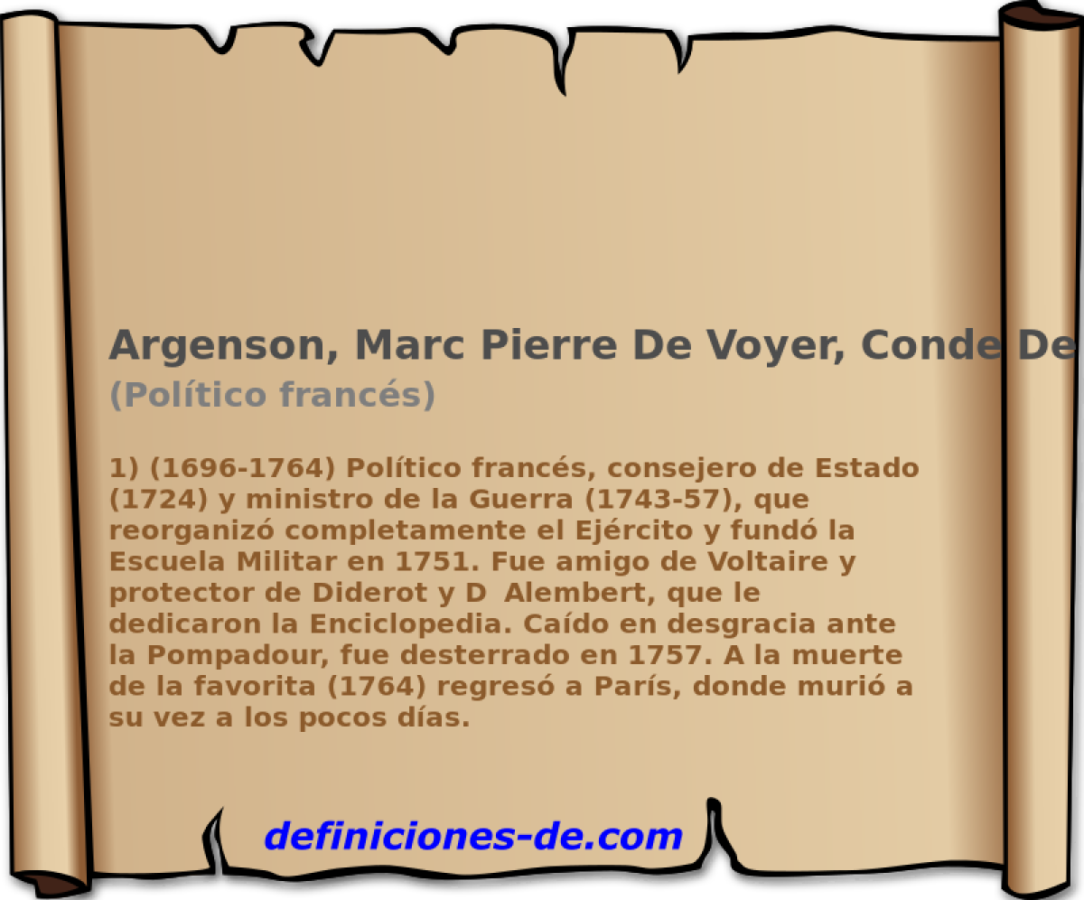 Argenson, Marc Pierre De Voyer, Conde De (Poltico francs)