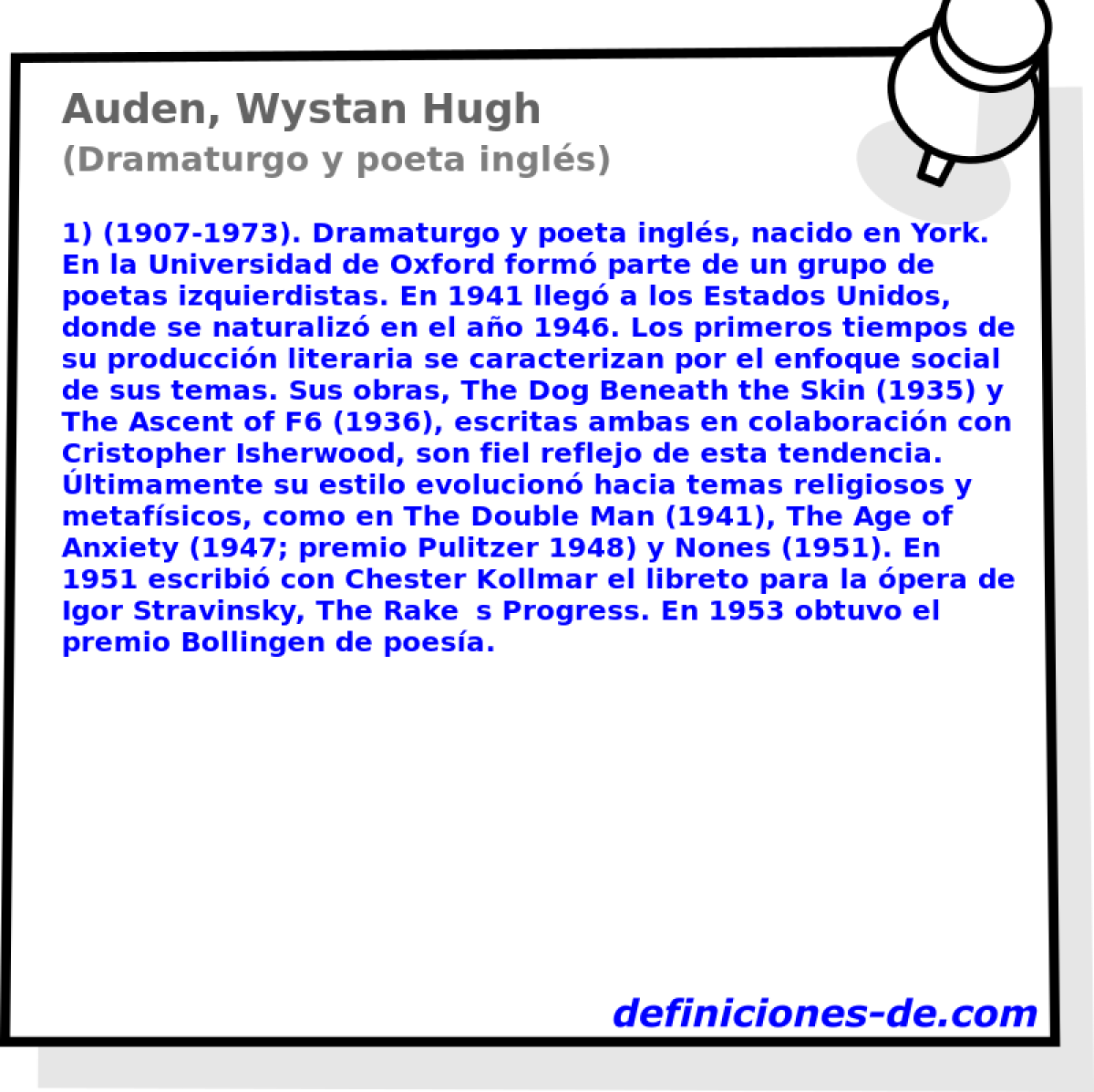 Auden, Wystan Hugh (Dramaturgo y poeta ingls)