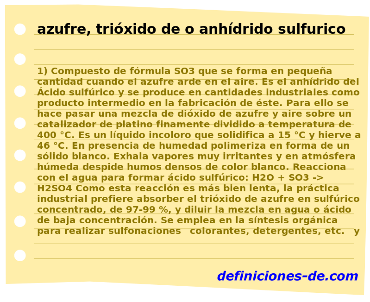 azufre, trixido de o anhdrido sulfurico 