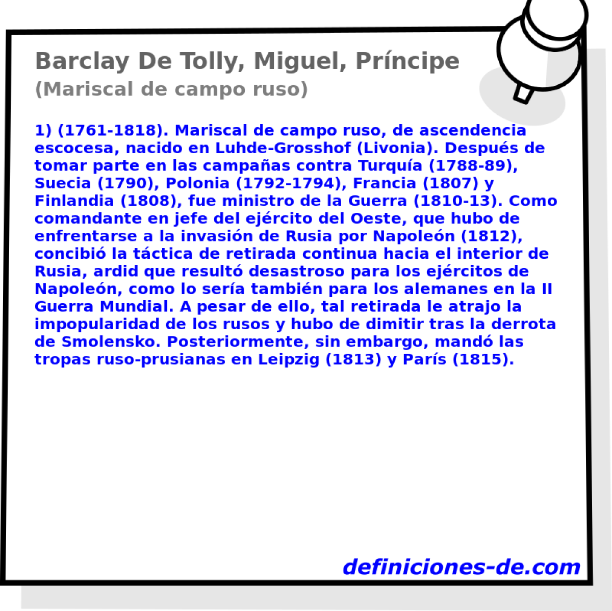 Barclay De Tolly, Miguel, Prncipe (Mariscal de campo ruso)