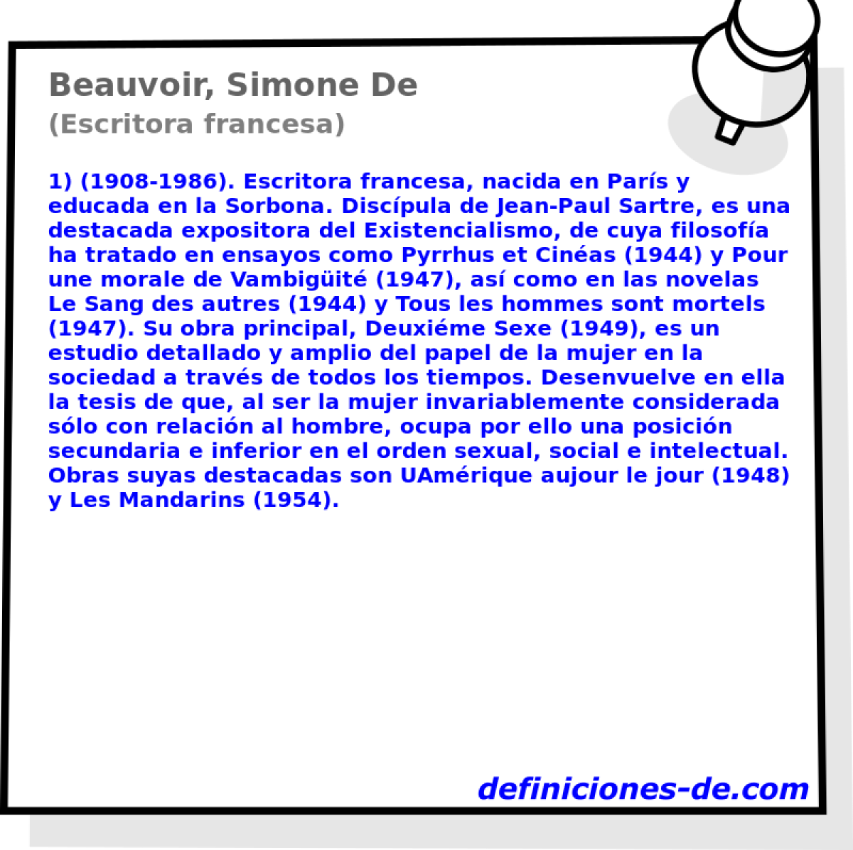 Beauvoir, Simone De (Escritora francesa)