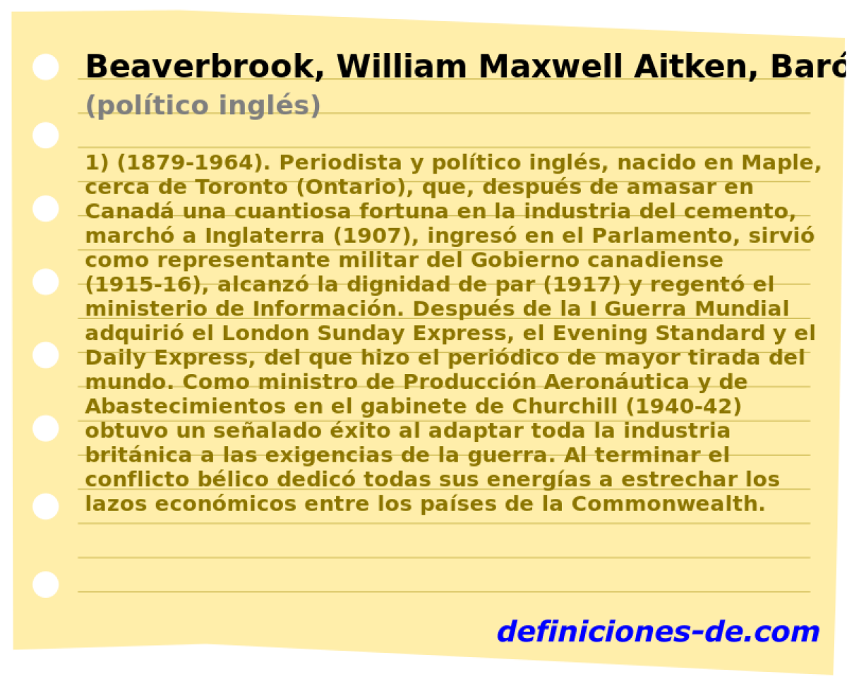 Beaverbrook, William Maxwell Aitken, Barn De (poltico ingls)