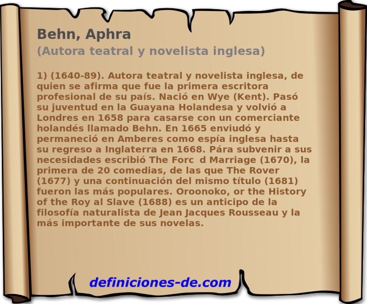 Behn, Aphra (Autora teatral y novelista inglesa)