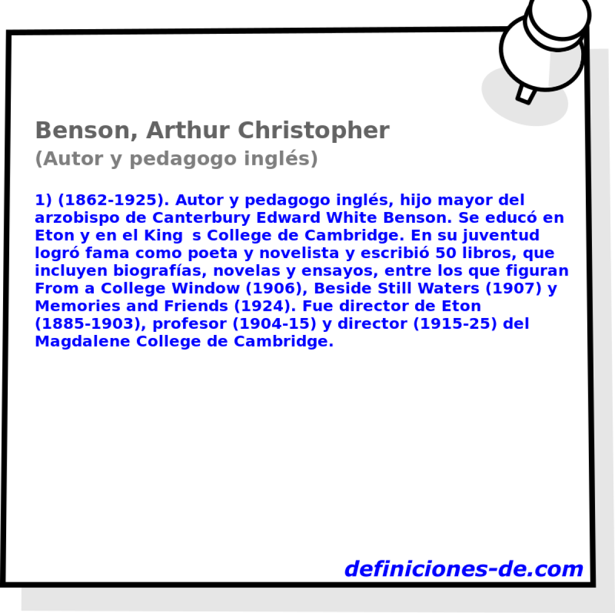Benson, Arthur Christopher (Autor y pedagogo ingls)