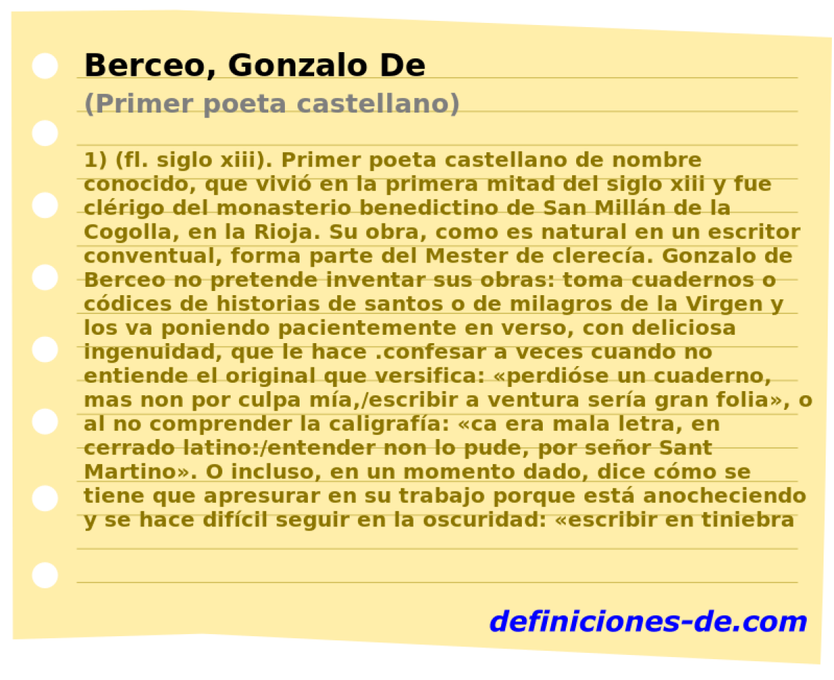 Berceo, Gonzalo De (Primer poeta castellano)