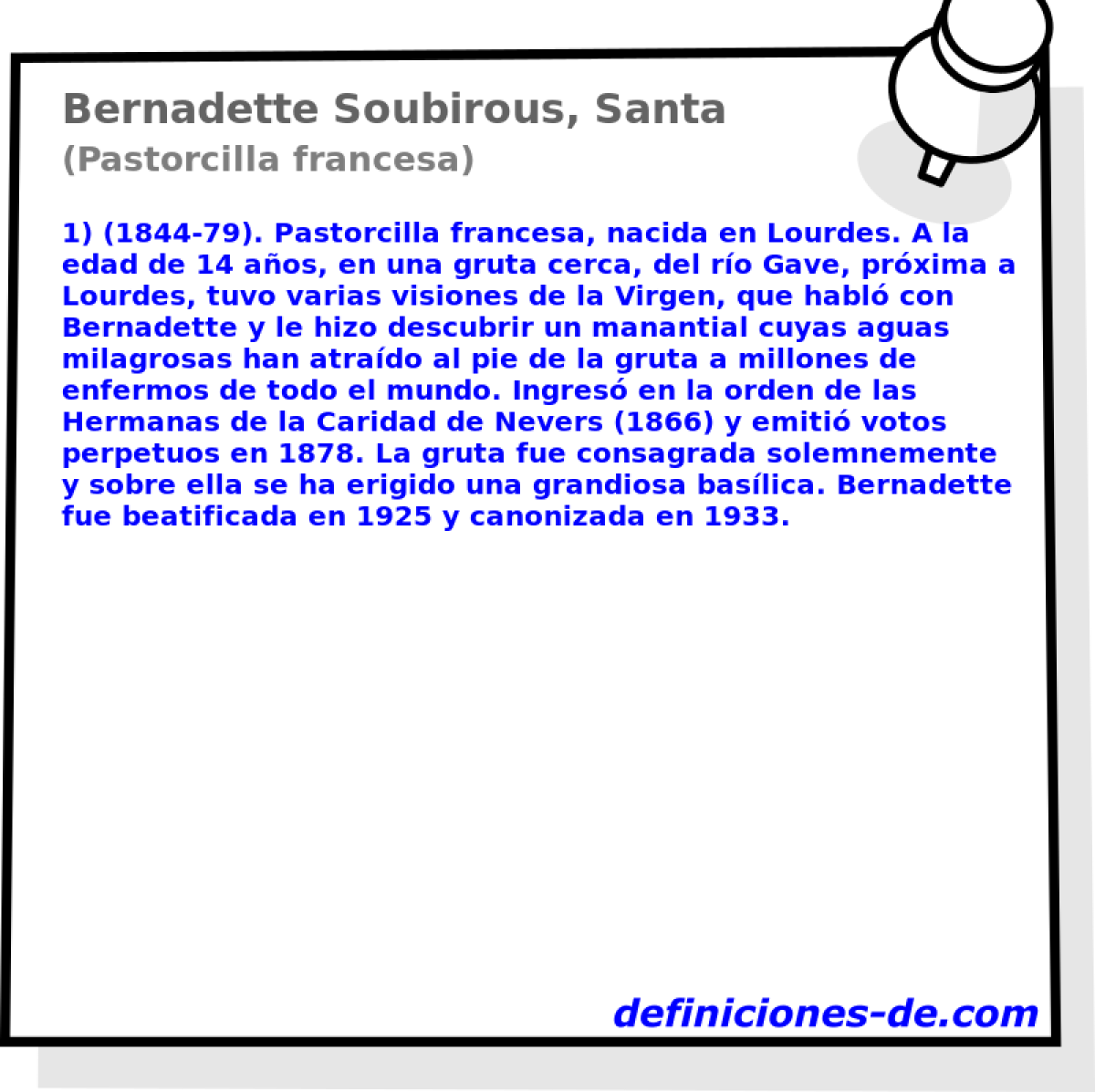 Bernadette Soubirous, Santa (Pastorcilla francesa)