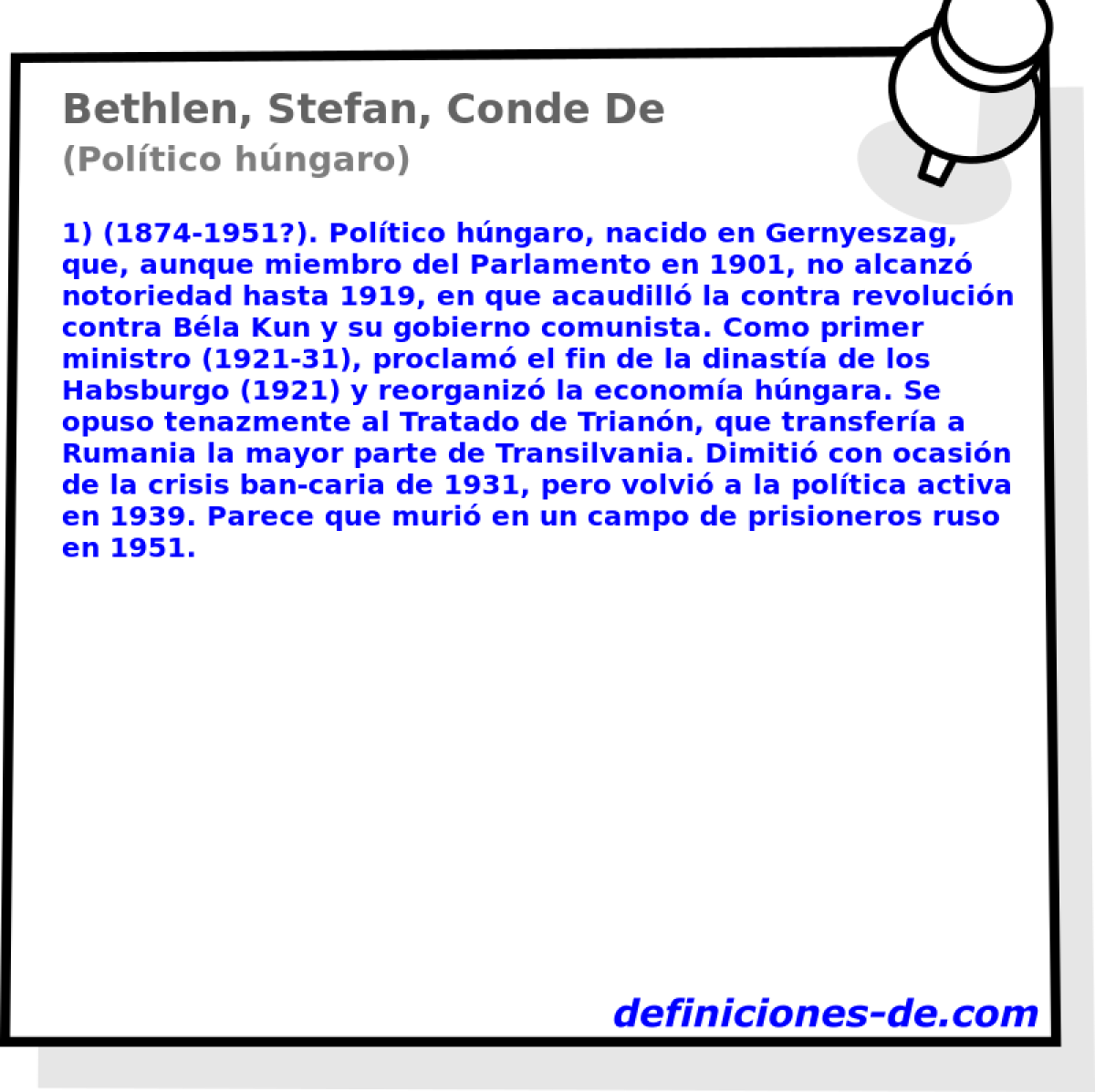 Bethlen, Stefan, Conde De (Poltico hngaro)