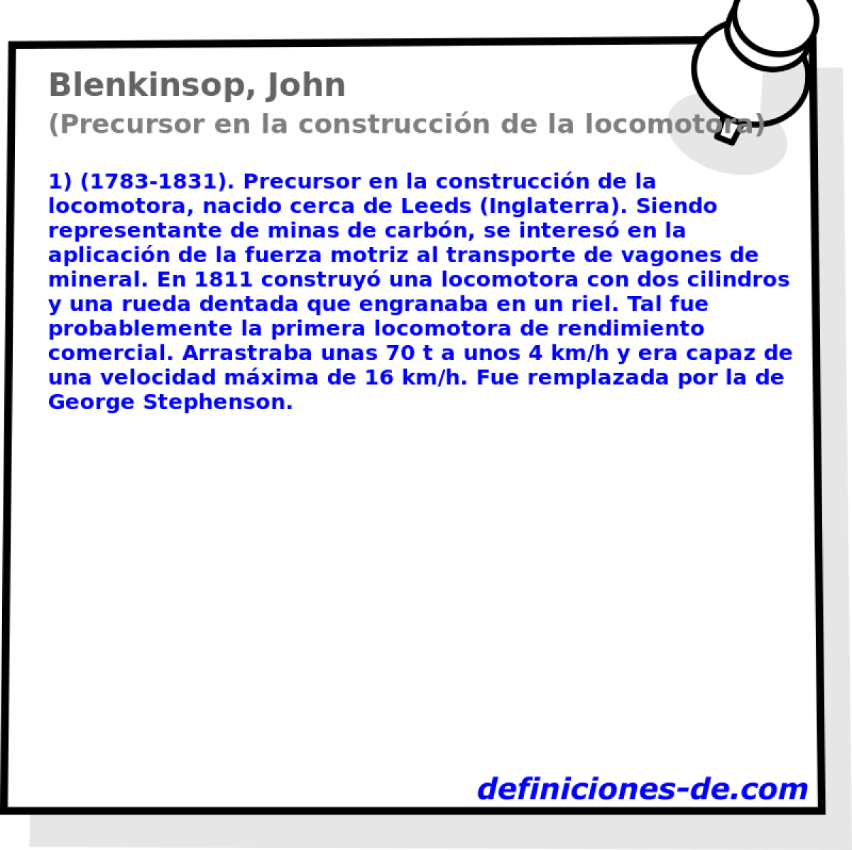 Blenkinsop, John (Precursor en la construccin de la locomotora)