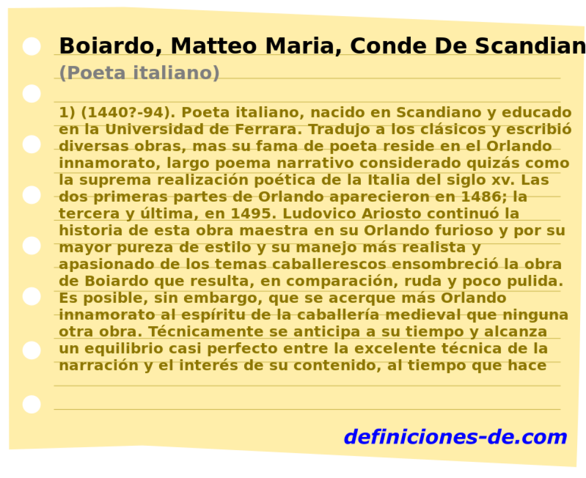 Boiardo, Matteo Maria, Conde De Scandiano (Poeta italiano)