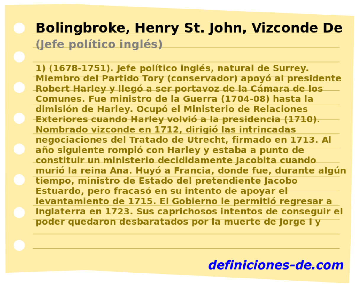 Bolingbroke, Henry St. John, Vizconde De (Jefe poltico ingls)
