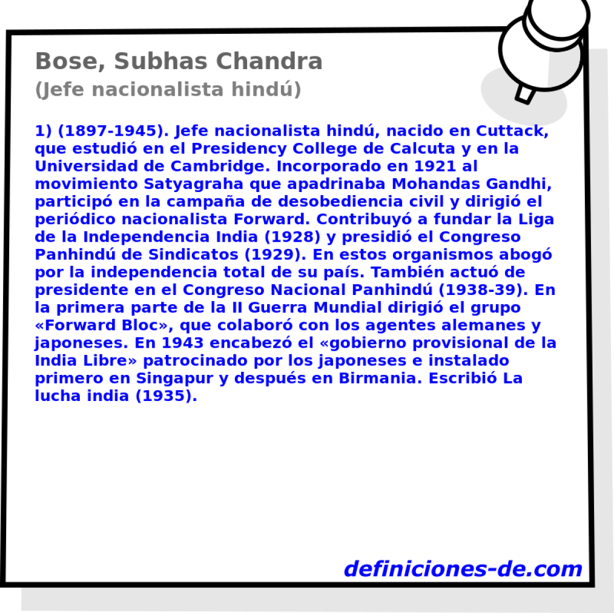 Bose, Subhas Chandra (Jefe nacionalista hind)