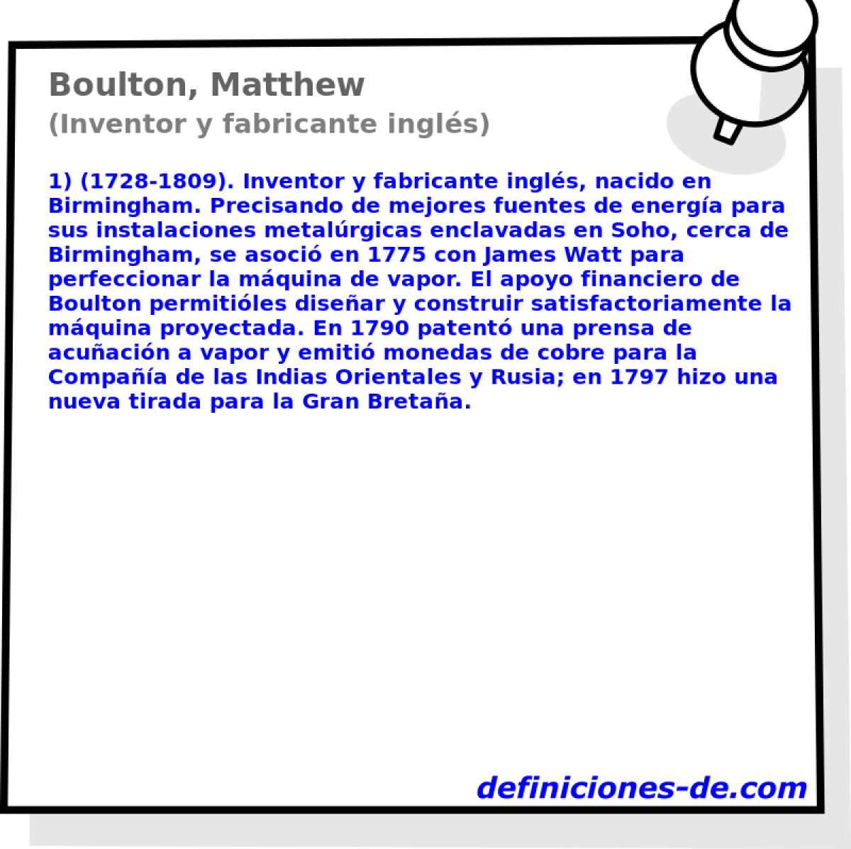 Boulton, Matthew (Inventor y fabricante ingls)