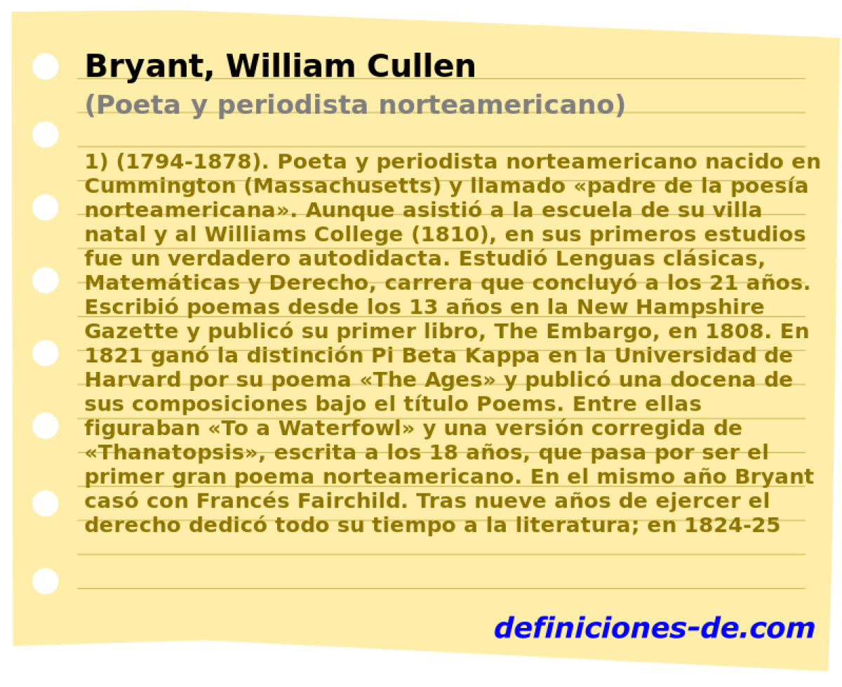 Bryant, William Cullen (Poeta y periodista norteamericano)