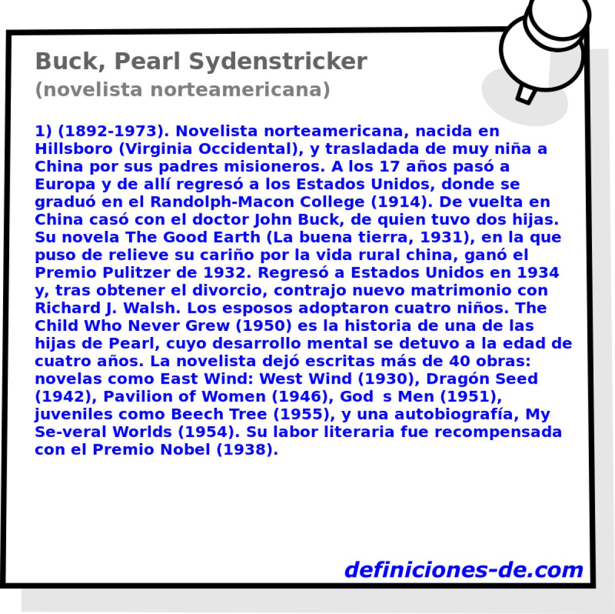 Buck, Pearl Sydenstricker (novelista norteamericana)