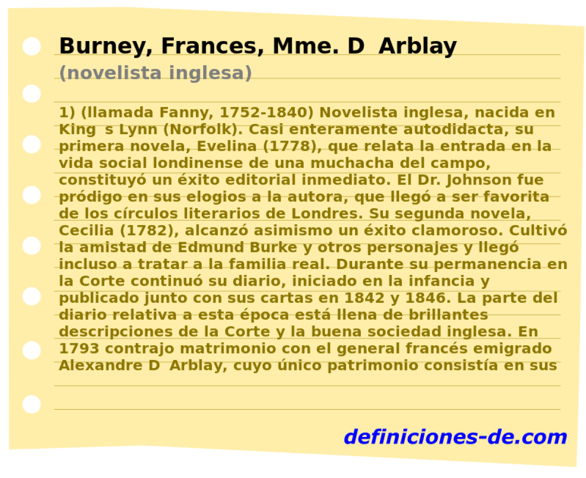 Burney, Frances, Mme. DArblay (novelista inglesa)