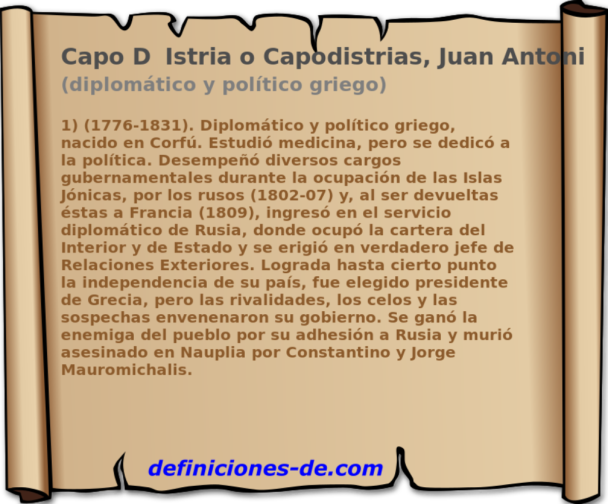 Capo DIstria o Capodistrias, Juan Antonio, Conde De (diplomtico y poltico griego)