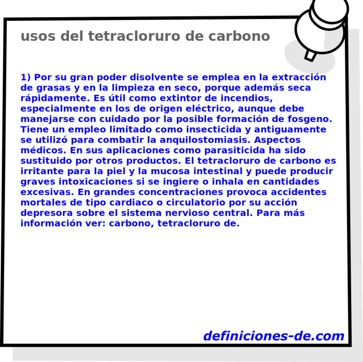 usos del tetracloruro de carbono 