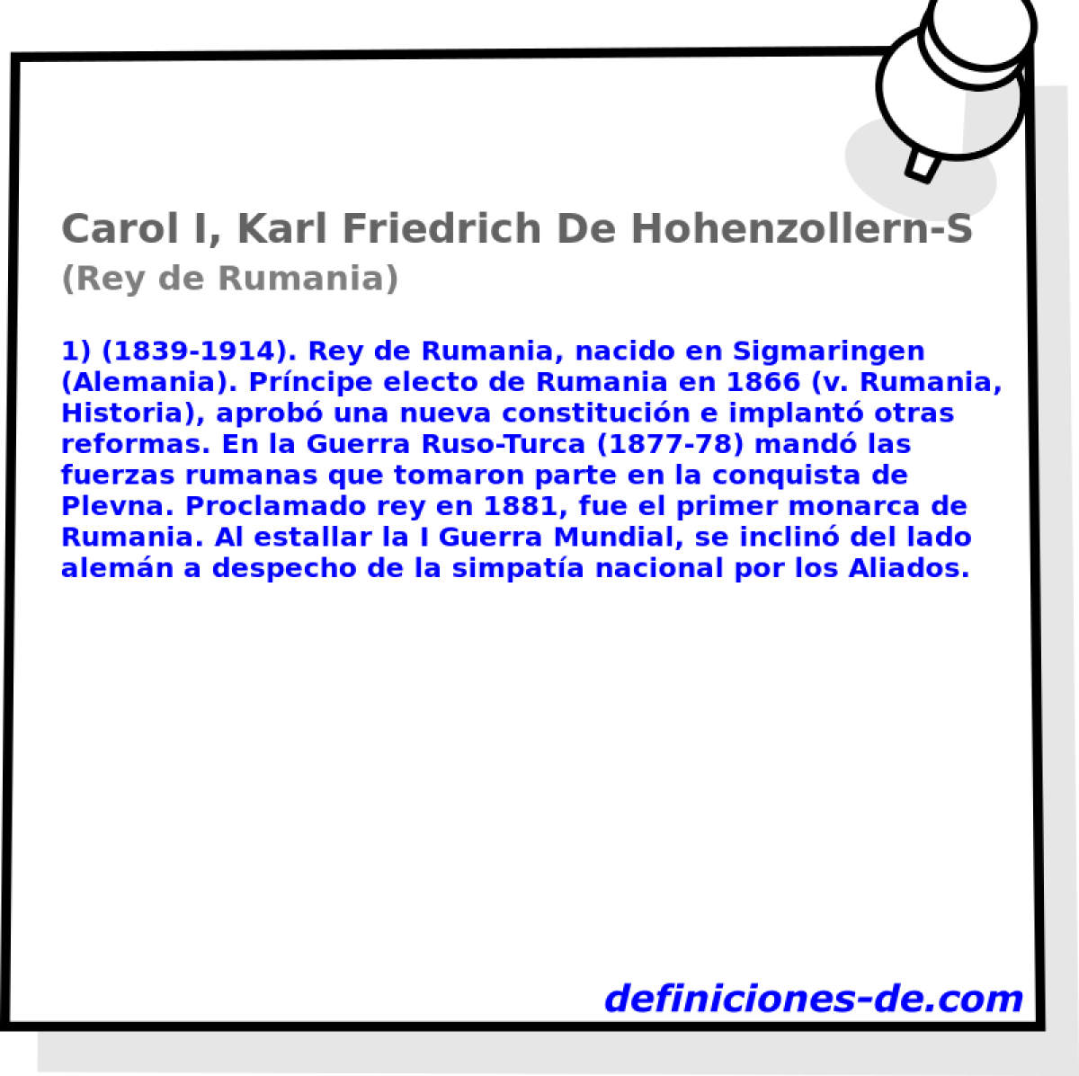 Carol I, Karl Friedrich De Hohenzollern-Sigmaringen (Rey de Rumania)
