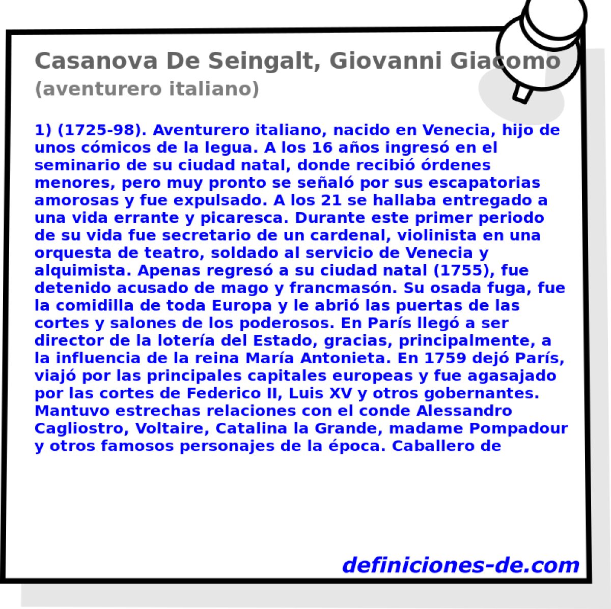 Casanova De Seingalt, Giovanni Giacomo (aventurero italiano)