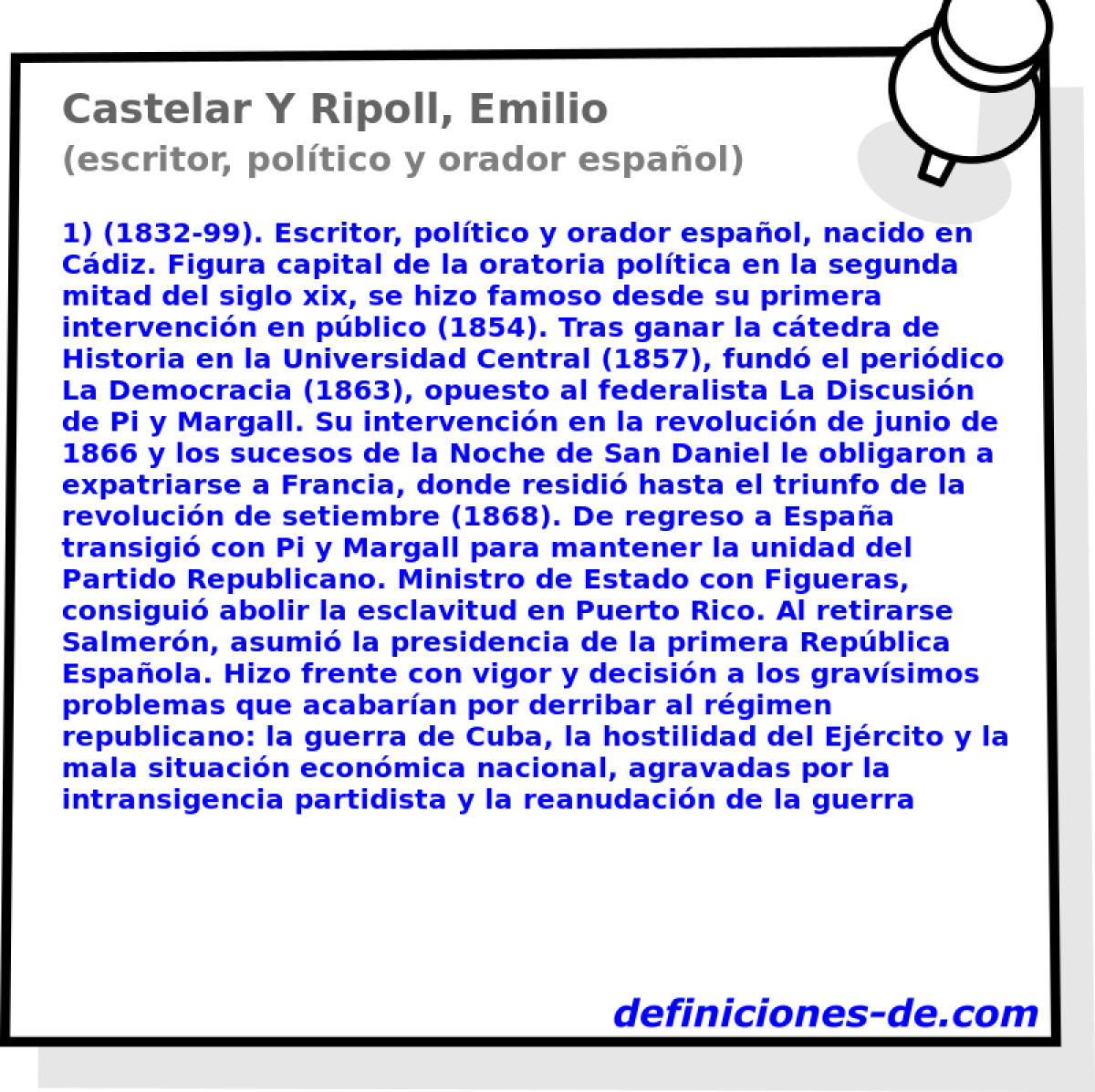 Castelar Y Ripoll, Emilio (escritor, poltico y orador espaol)