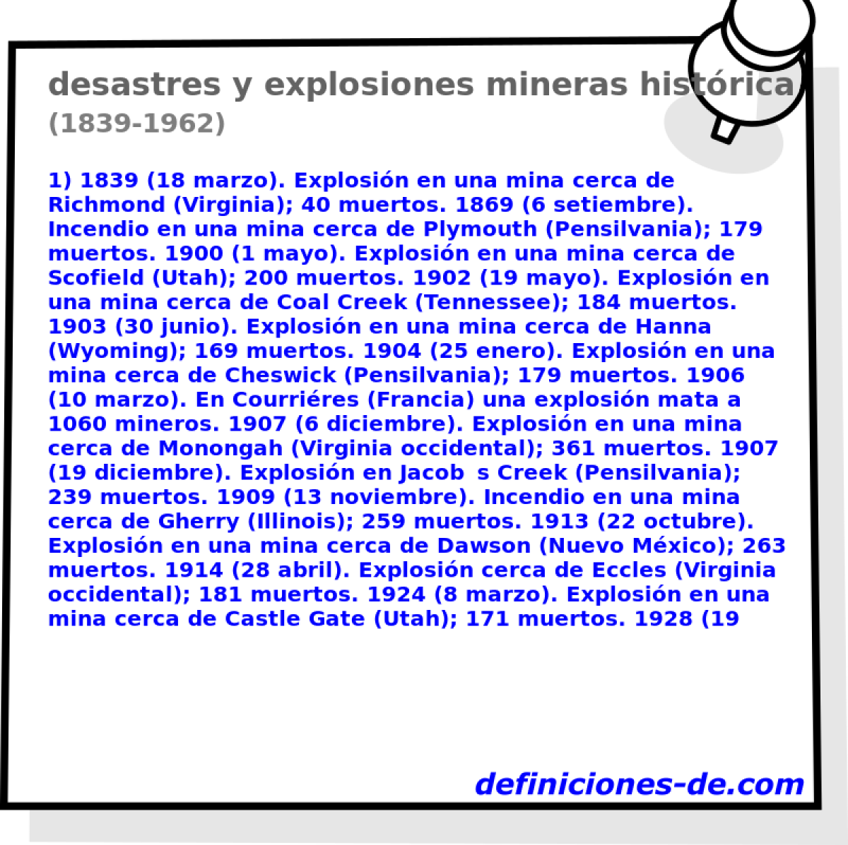 desastres y explosiones mineras histricas (1839-1962)