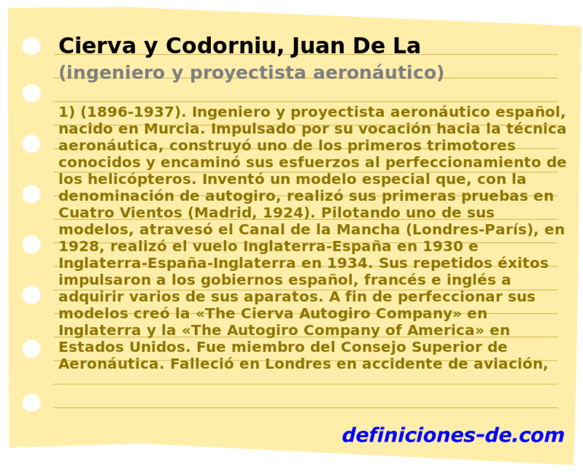 Cierva y Codorniu, Juan De La (ingeniero y proyectista aeronutico)