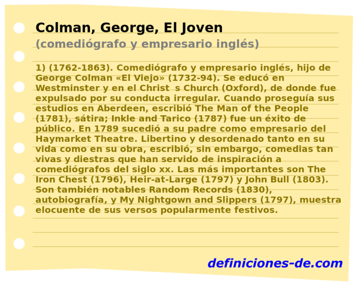 Colman, George, El Joven (comedigrafo y empresario ingls)