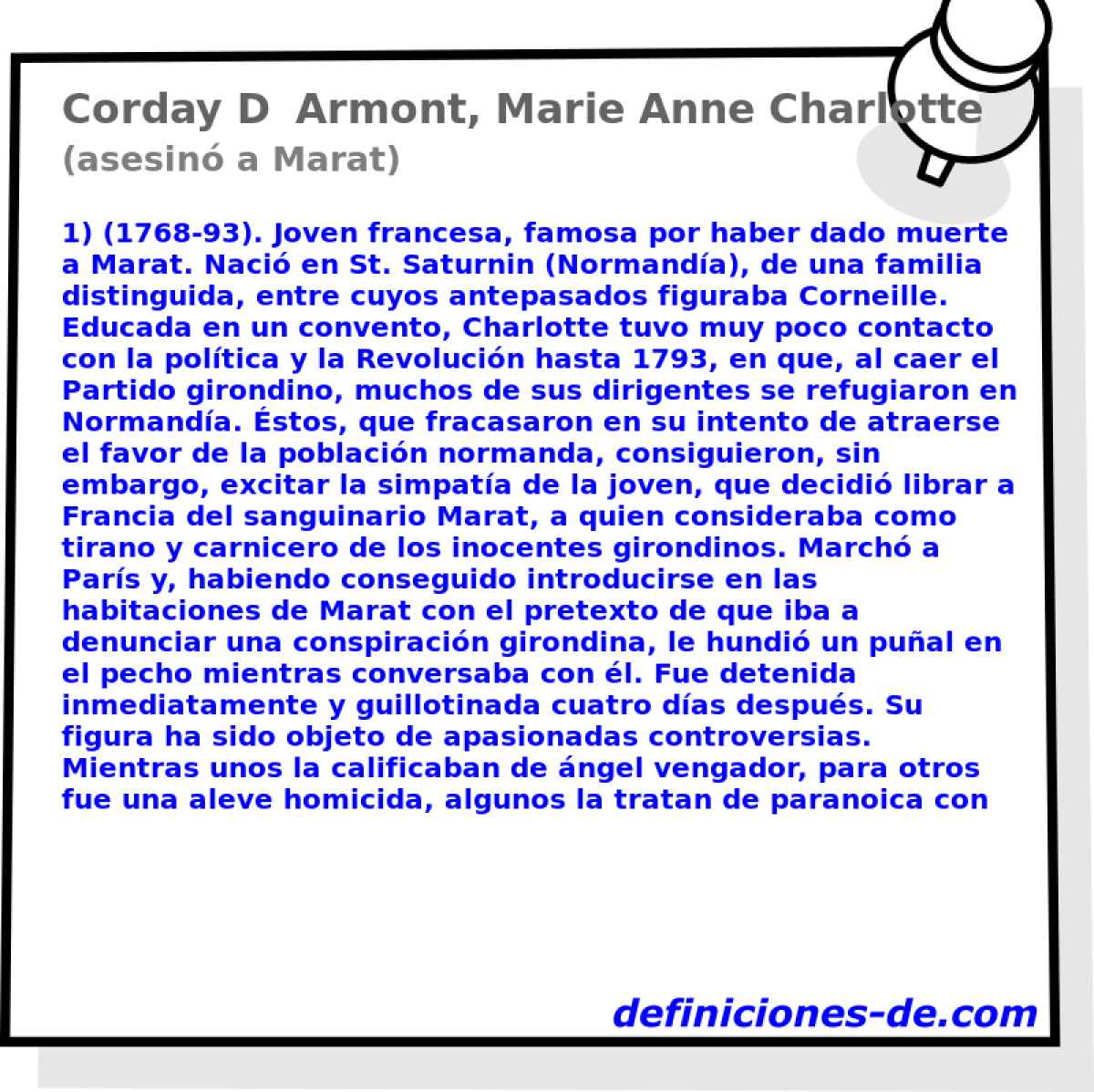Corday DArmont, Marie Anne Charlotte (asesin a Marat)