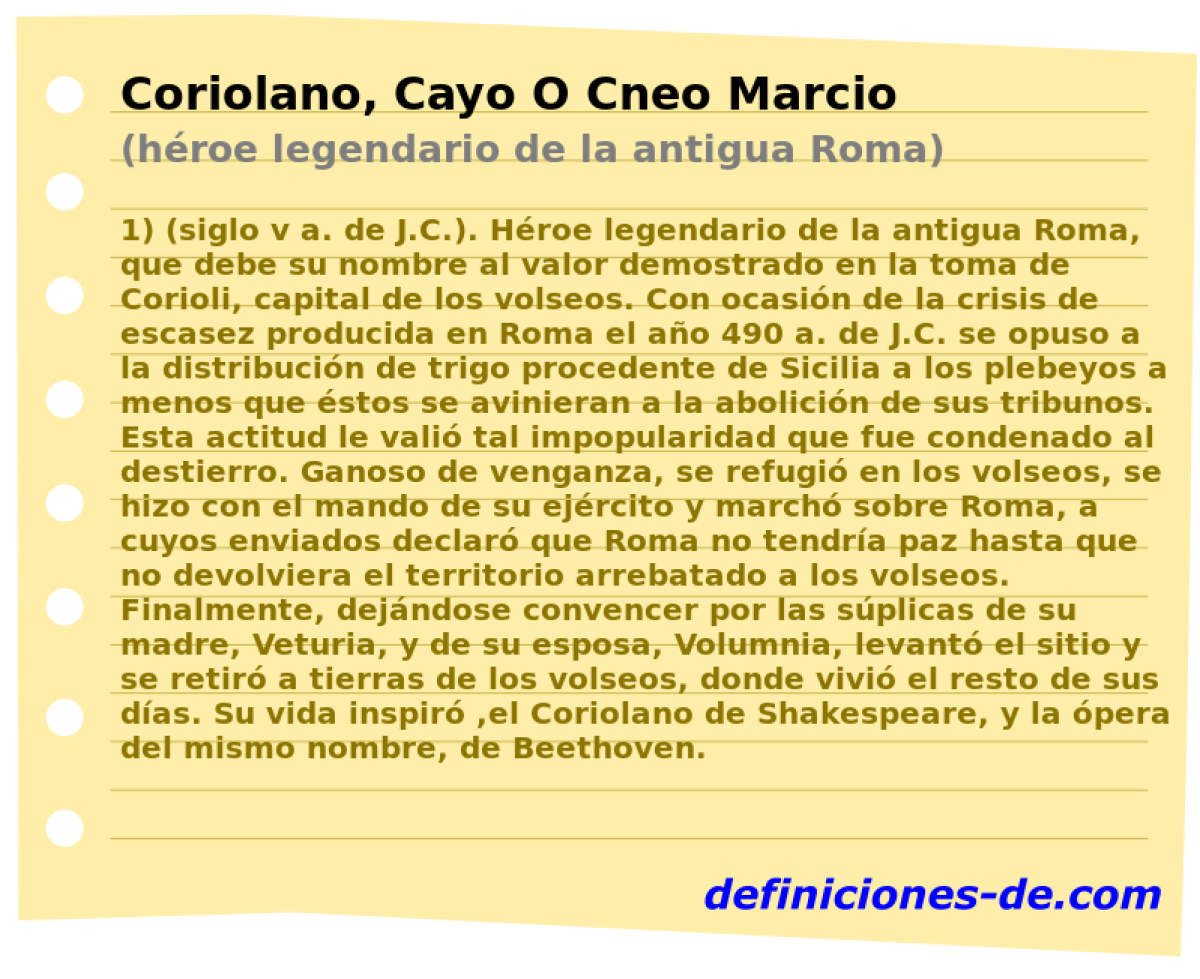 Coriolano, Cayo O Cneo Marcio (hroe legendario de la antigua Roma)