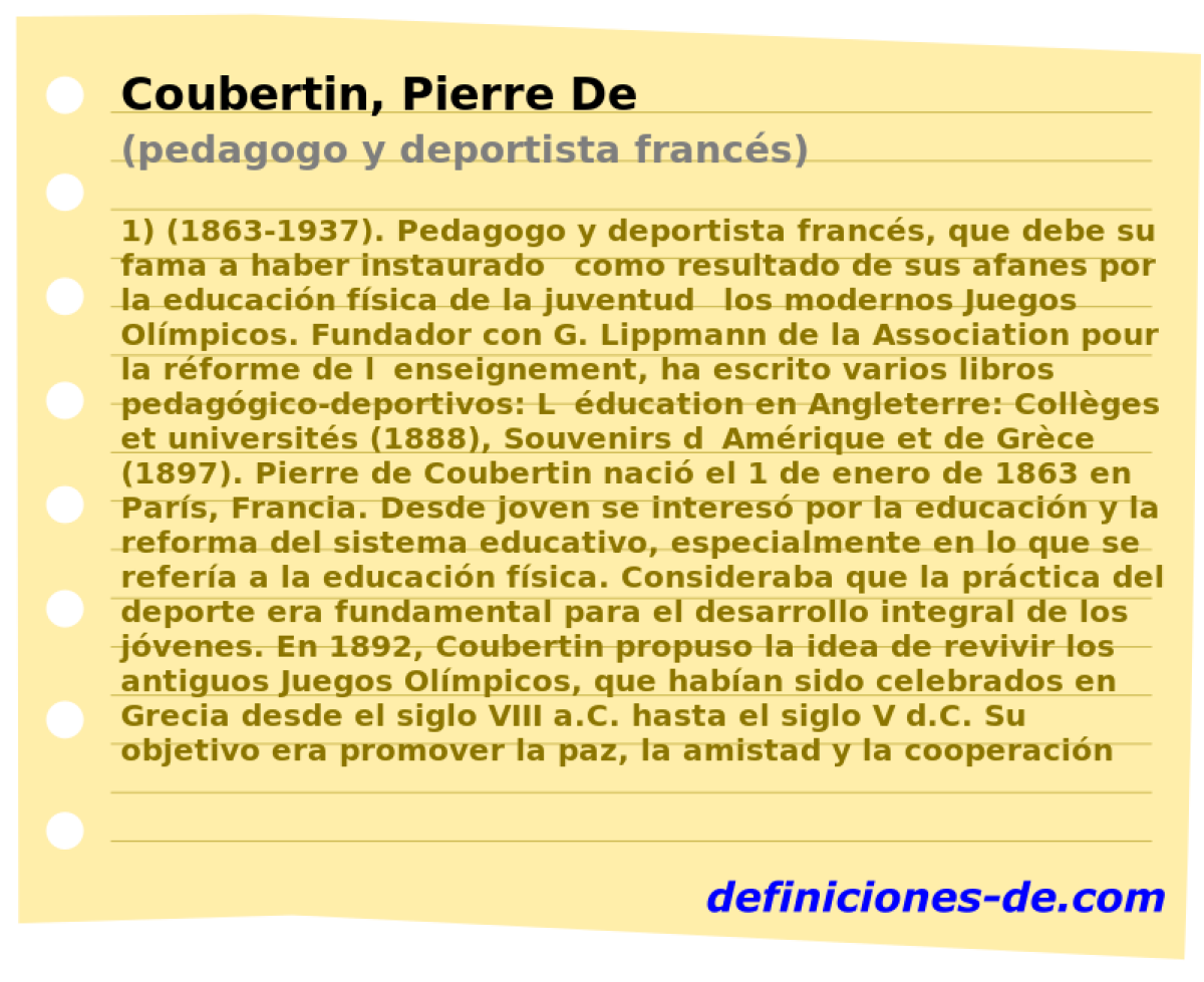 Coubertin, Pierre De (pedagogo y deportista francs)