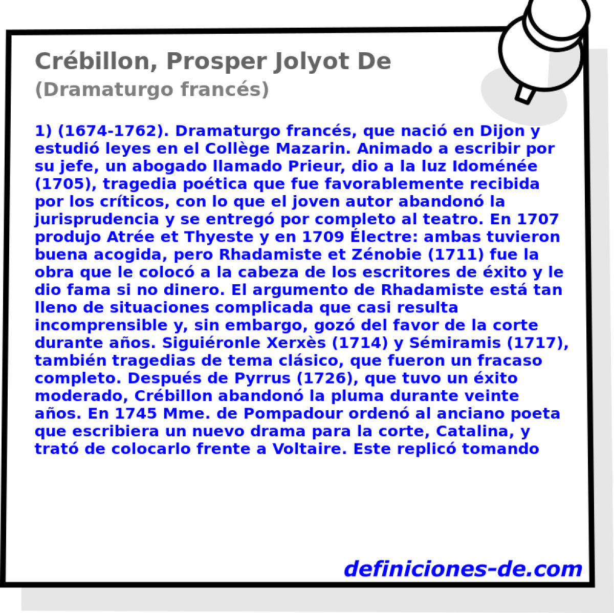 Crbillon, Prosper Jolyot De (Dramaturgo francs)