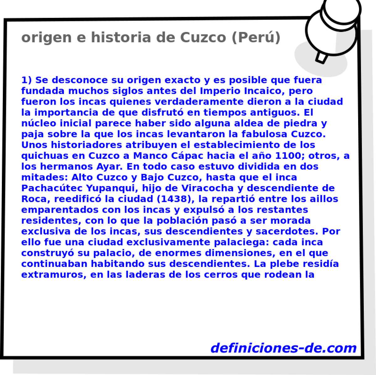origen e historia de Cuzco (Per) 