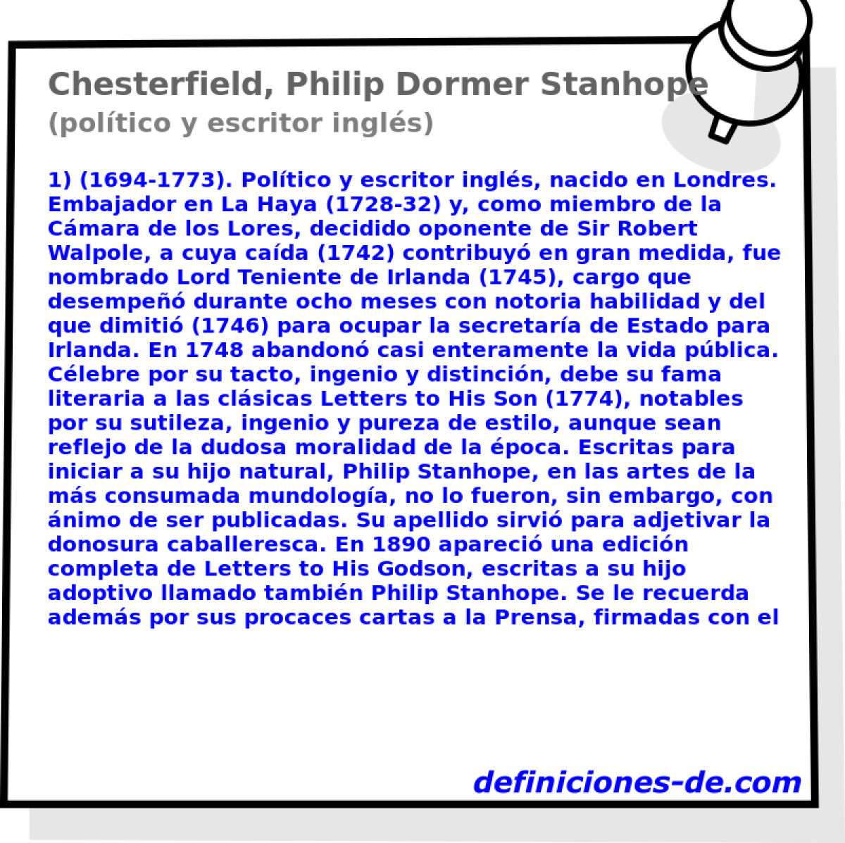 Chesterfield, Philip Dormer Stanhope (poltico y escritor ingls)