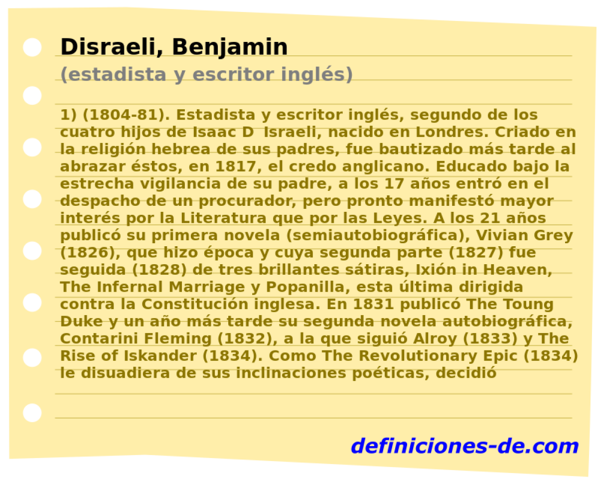 Disraeli, Benjamin (estadista y escritor ingls)