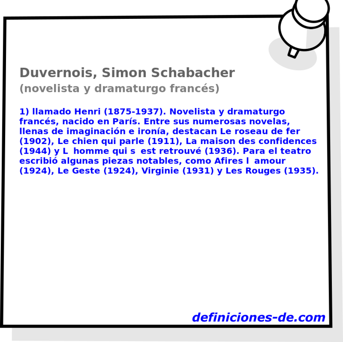 Duvernois, Simon Schabacher (novelista y dramaturgo francs)