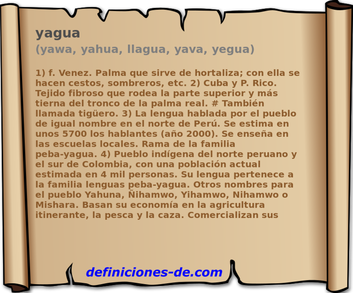 yagua (yawa, yahua, llagua, yava, yegua)