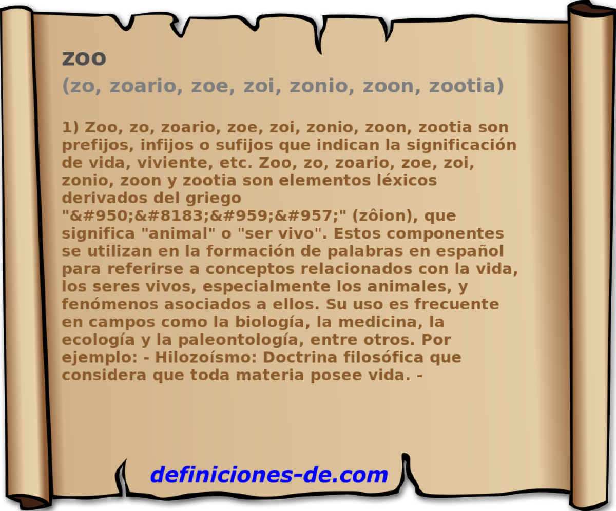 zoo (zo, zoario, zoe, zoi, zonio, zoon, zootia)