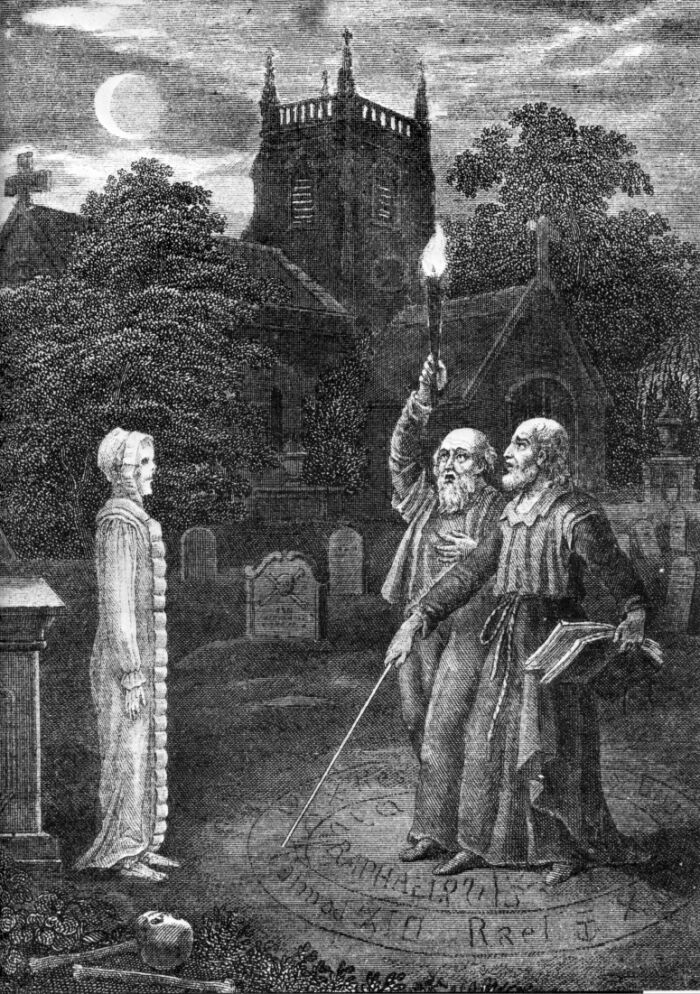 John Dee y Edward Kelly durante la evocaci�n de un esp�ritu. Fecha alrededor de 1825.