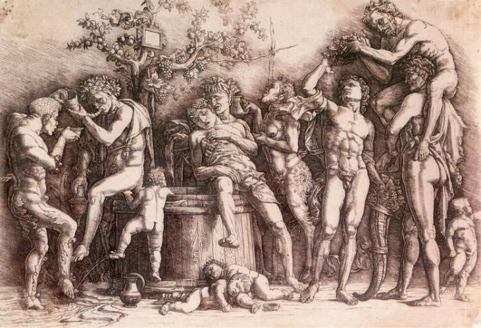 Bacanal con vino (c 1475): una fiesta orgistica.