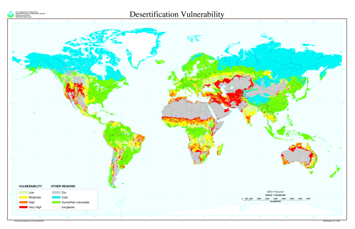 Mapa que muestra las zonas con mayor riesgo de desertificacin en el mundo