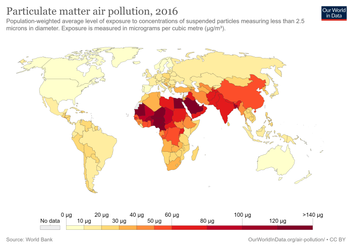 Mapa que muestra la contaminacin atmosfrica por partculas
