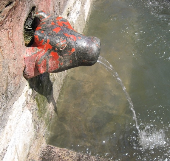 El agua brota de la fuente.