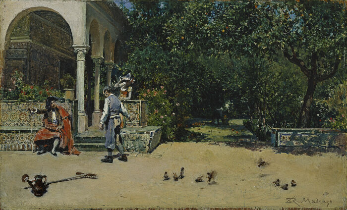 Raimundo Madrazo - Escena de casacn en los jardines del Alczar de Sevilla